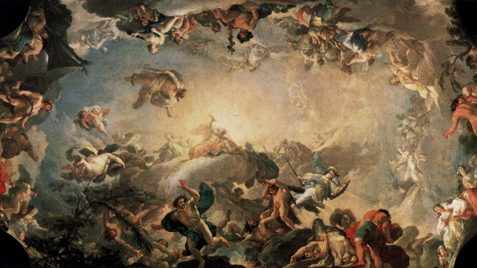 Baroque ceiling fresco with celestial figures